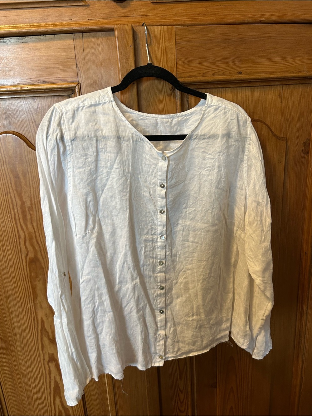 Lightweight White Button-Front Linen Blouse